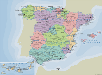 Mapa Portugal Espanha Politico Peninsula Politico Poster Esc